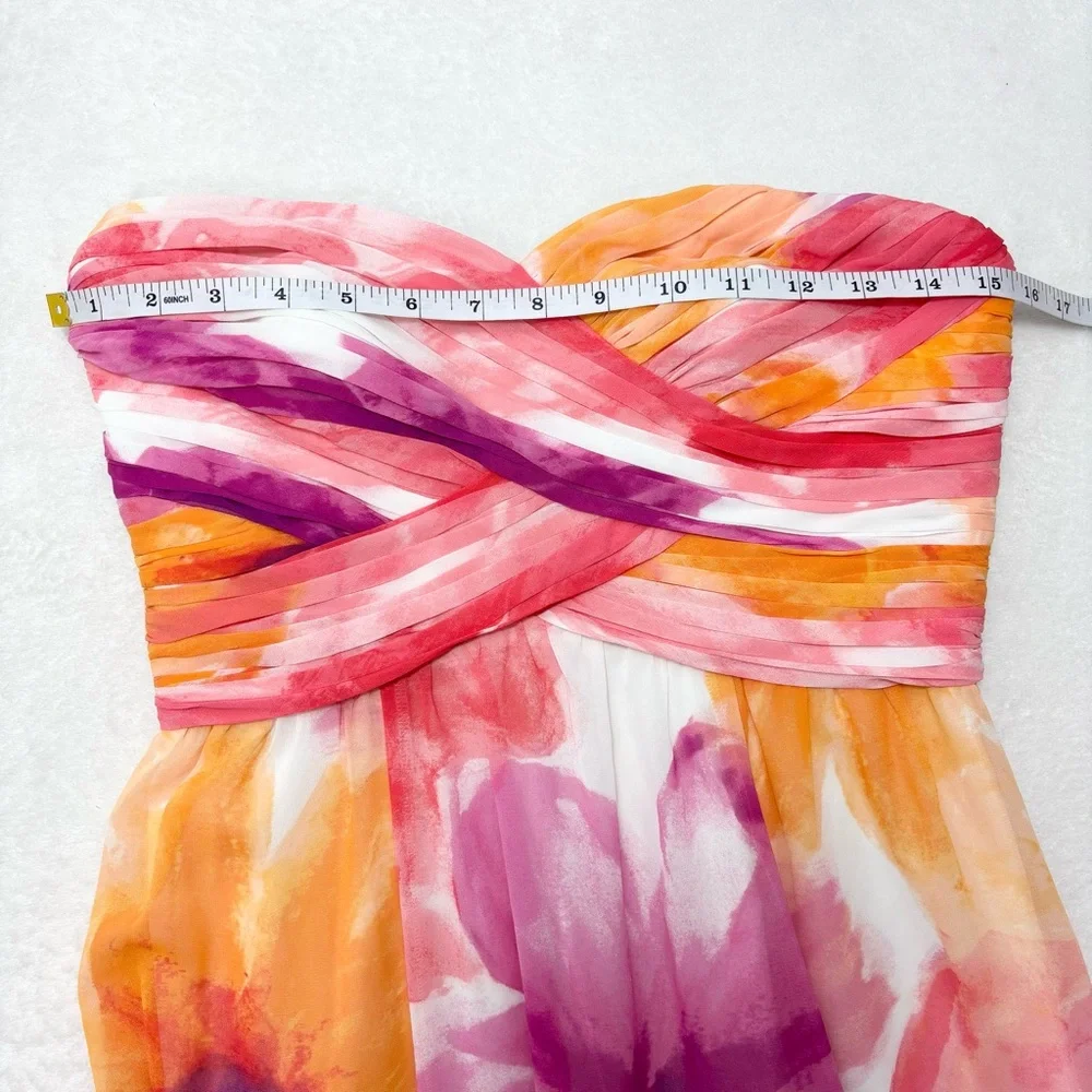 Ralph Lauren Evening Floral Maxi strapless  Dress in Pink and Orange Size 2